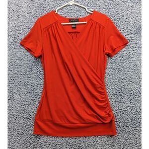 Y2K Josephine Babydoll Wrap Top Size M V Neck Stretch Going Out Retro Orange